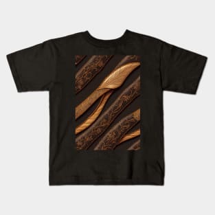 Dark Brown Ornamental Leather Stripes, natural and ecological leather print #65 Kids T-Shirt